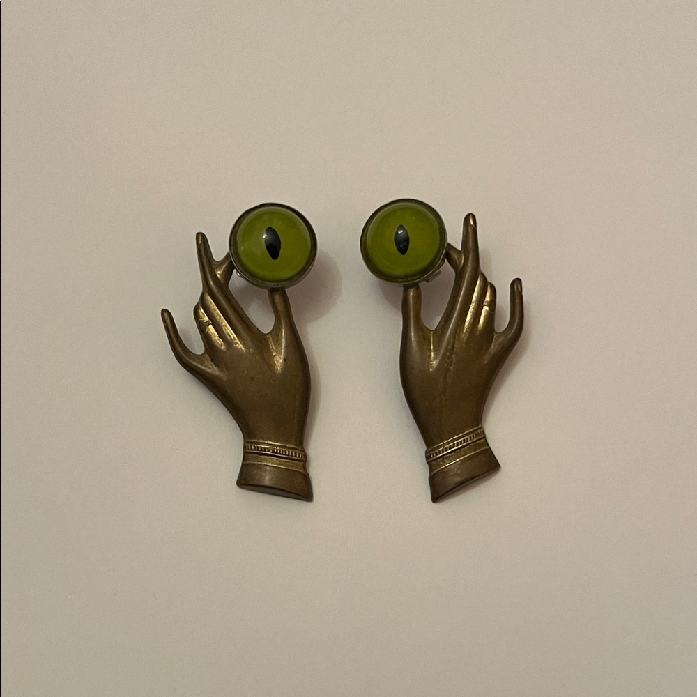 Vintage Hand-Shaped Earrings with Green Eye Design